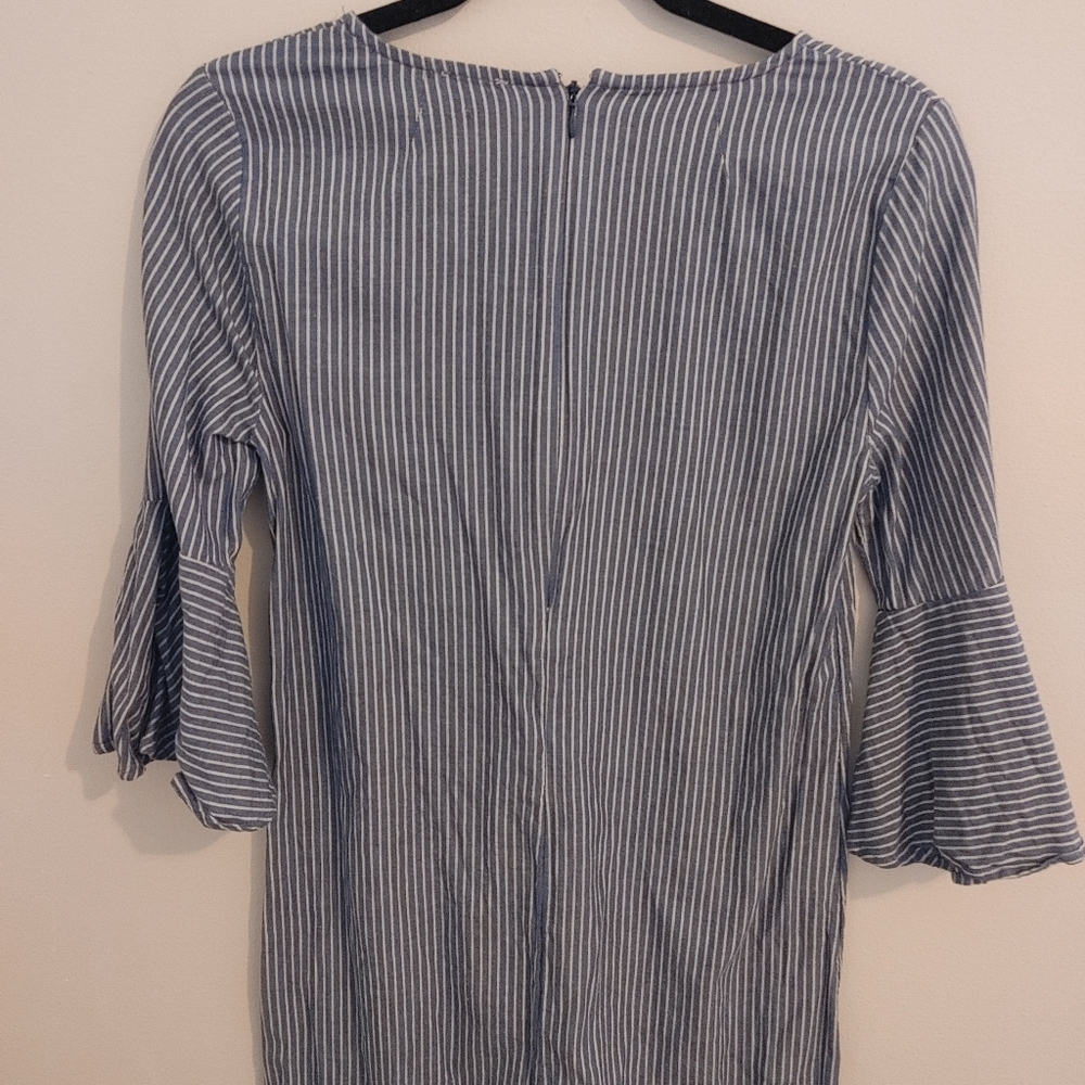 J.Crew Relaxed Fit Size 2 Blue White Striped Bell Sleeve Cotton Tunic Dress - Picture 7 of 11
